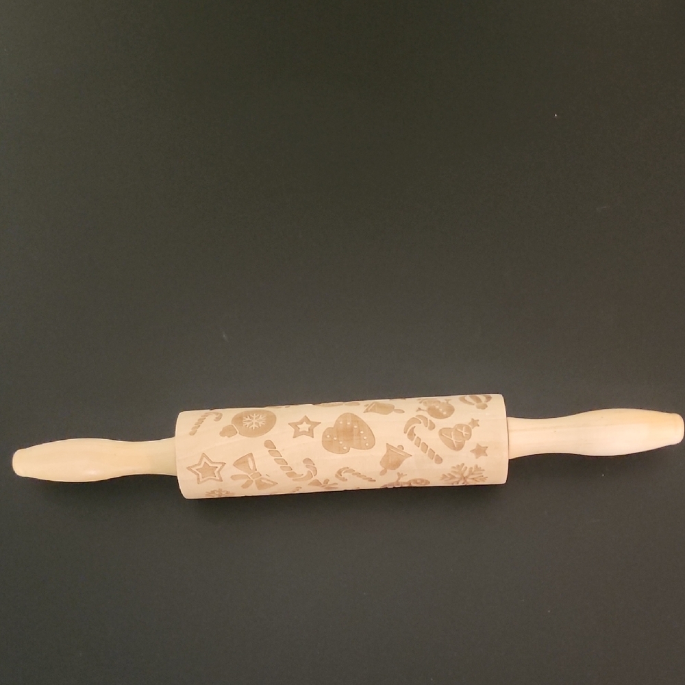 Embossed Wooden Rolling Pin Christmas